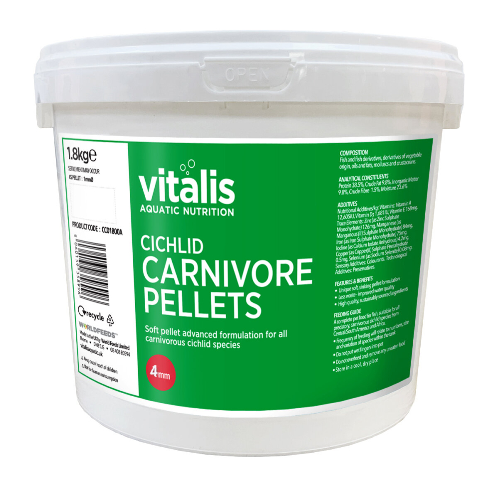 Vitalis Aquatic Nutrition (4Mm, 1.8Kg) Vitalis Cichlid Carnivore Pellets Aquarium Fish Tank South American Food