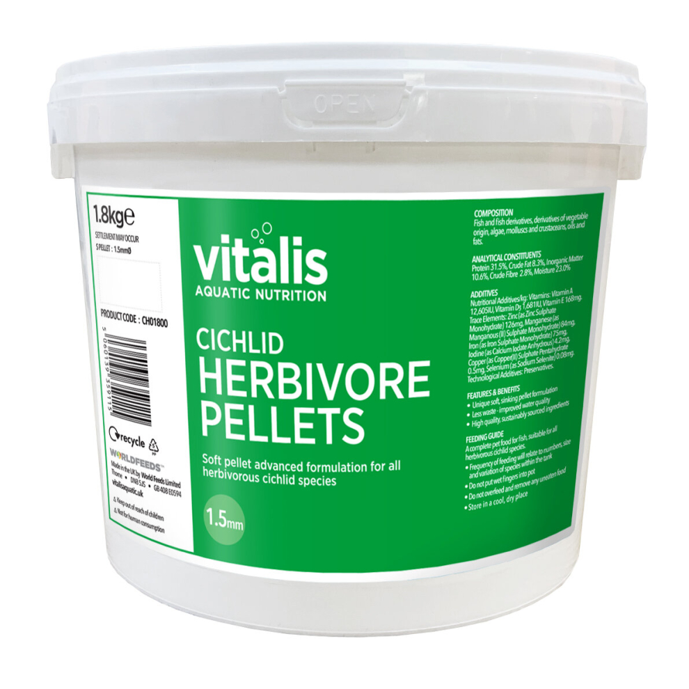 (1.8kg) Vitalis Cichlid Herbivore Pellets African & South America Aquarium Fish Tank Food