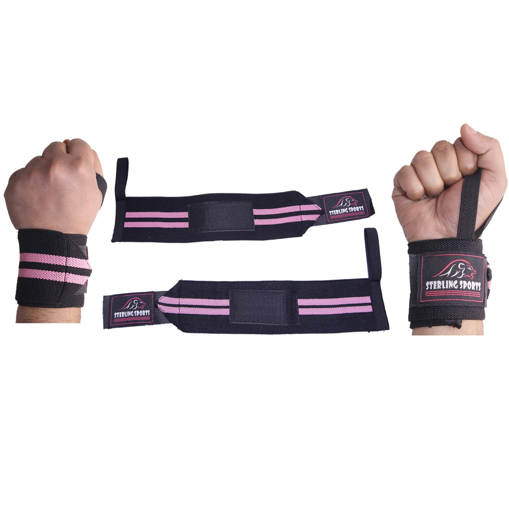 (Black Pink) Sterling Sports Power Weight Lifting Wrist Wraps Support Gym Training Fist Straps Grey Purple Green Cameo New- One Size Fits all-image-OPC-PCZRYXD-NEW
