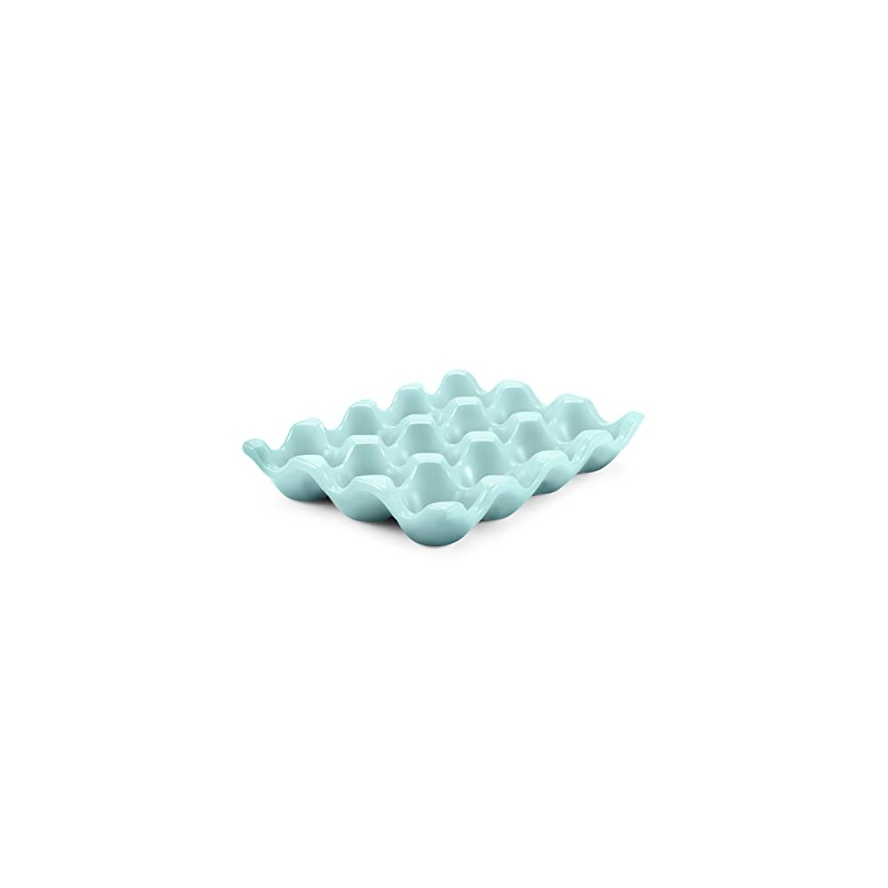 Flexzion Ceramic 12 Cups Egg Tray - Whole Dozen Porcelain Egg Holder Container Keeper Storage Organizer Decorative Serving Stand Serveware for