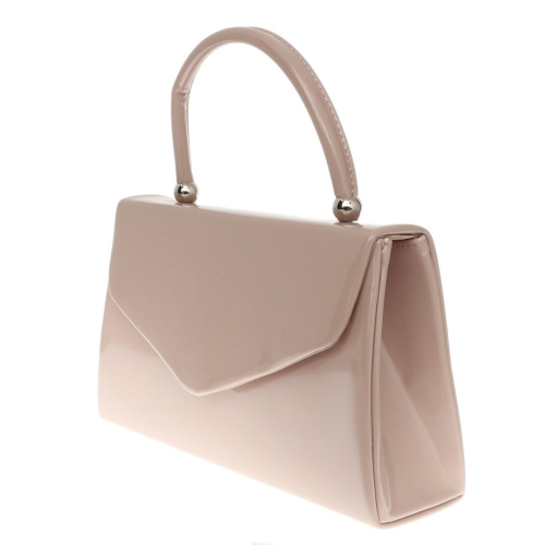 Nude Beige Patent Hard Case Clutch Bag 1