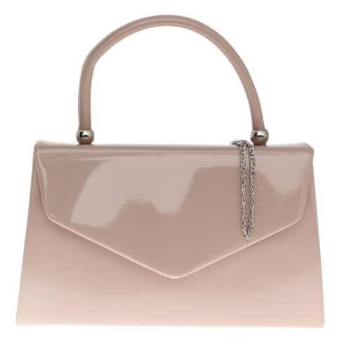 Nude Beige Patent Hard Case Clutch Bag