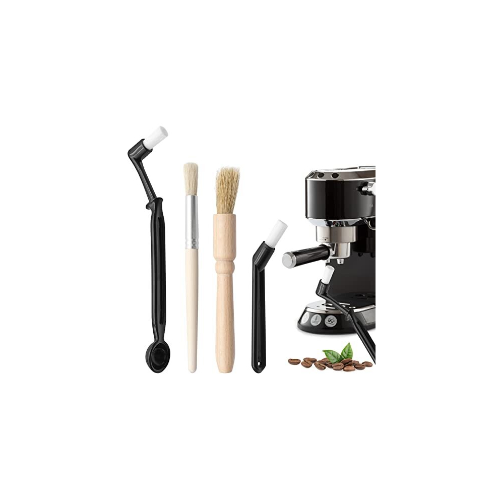 Coffee Machine Cleaning Brush, Espresso Machine Brush with Detachable Head, Wooden Plastic Brush with Bristles for Grinder, Plastic Spoon with Brush