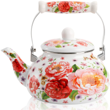 DEAYOU 2.6 Quart Enamel Tea Kettle Stovetop, Large Porcelain Enameled Teakettle, 2.5L Vintage Tea Pot with Ceramic Cool Handle, Colorful Floral Steel