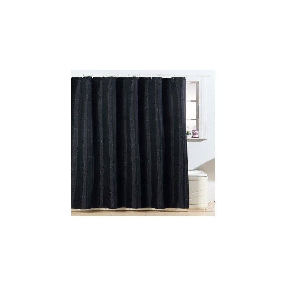(Black ) Spiral Diamante Glitter Shower Curtain 12 Hooks