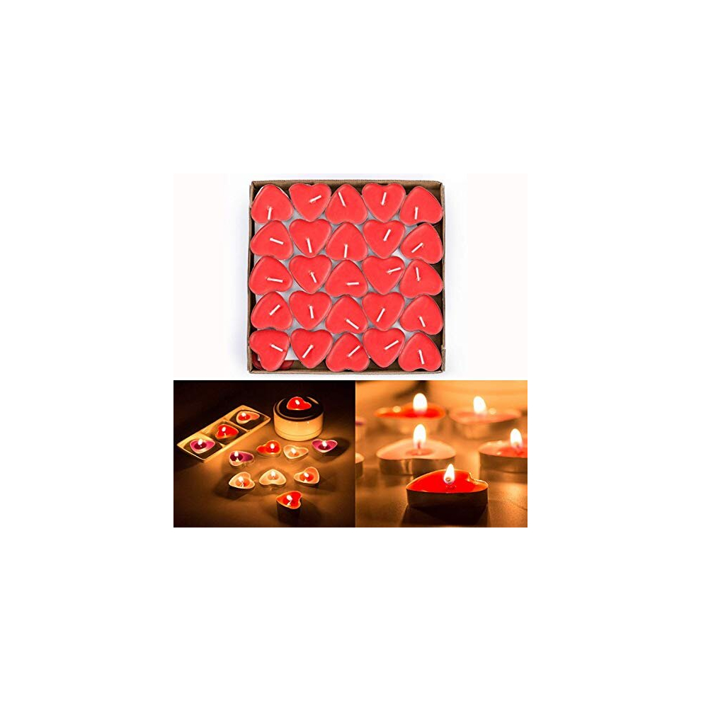 50 Pack Heart Shaped Unscented Tea Lights Candles Smokeless Candles Red