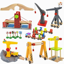 Wooden Train Track Racing Railway Toys All Kinds of Bridge Track Accessories Fit for Biro traffic light Toys for Children Gift
