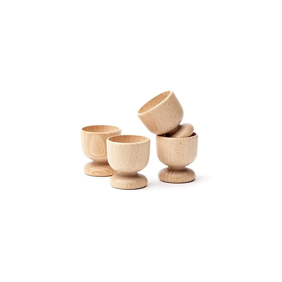 Wooden World  4 x Wooden Egg Cups  Set of 4 Egg Holder Made of Natural Beech Wood Craft Art Easter Accessories