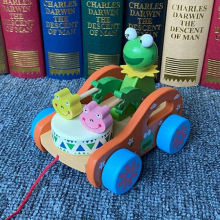 Childrens Wooden Pull Rope Vehicles Toddler Toy Drag Cars Models Cartoon Animals Bear Rabbit Bright Colors For Kids