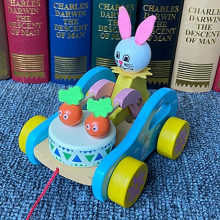 Childrens Wooden Pull Rope Vehicles Toddler Toy Drag Cars Models Cartoon Animals Bear Rabbit Bright Colors For Kids