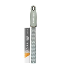 Microplane Zester Grater in Sage Green for Citrus Fruits, Hard Cheese, Ginger, Chocolate and Nutmeg with Fine Stainless Steel Blade - Made in USA