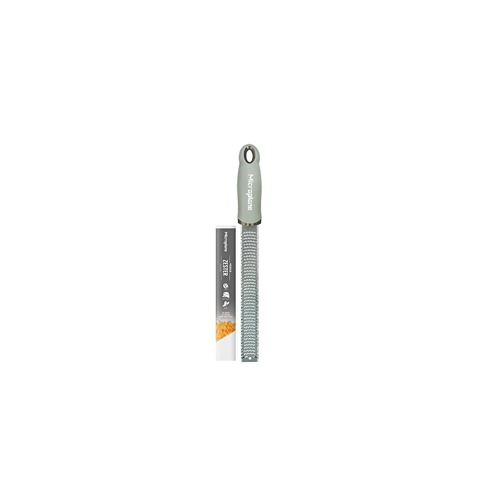 Microplane Zester Grater in Sage Green for Citrus Fruits, Hard Cheese, Ginger, Chocolate and Nutmeg with Fine Stainless Steel Blade - Made in USA