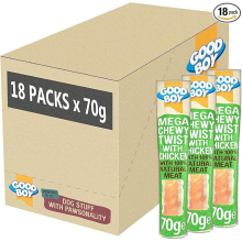 Good Boy - Mega Chewy Twist - Made With 100% Natural Chicken Breast Meat - 70 Grams - High In Protein Dog Treats - Case of 18