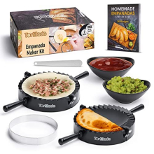 Tortillada Large Empanada Maker Mold Kit (15.5 cm) / Set of 7 Pieces incl. Recipe Book, Ceramic Dip Bowls, Cookie Cutter, Knife