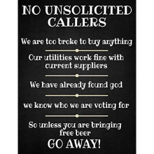 Small (150 x 200mm) Metal Sign - No Unsolicited Callers