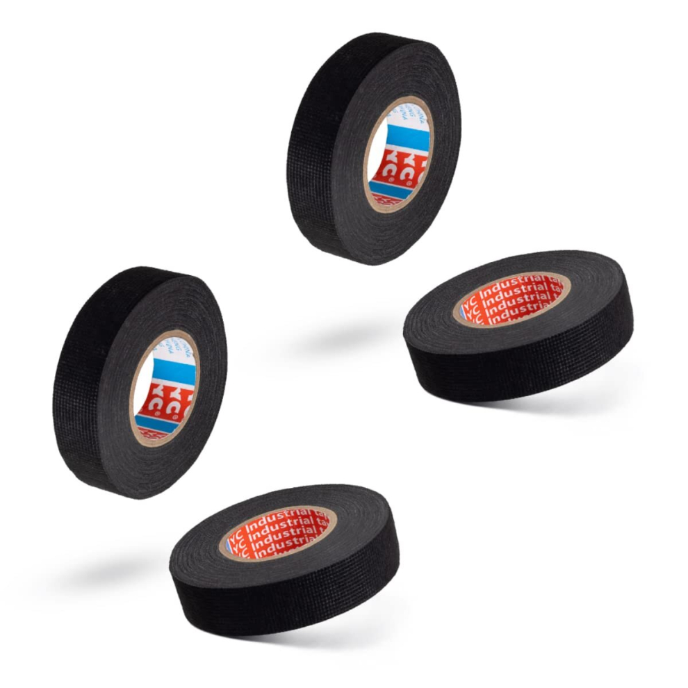 4 Rolls Wiring Harness Tape, 1.9Cm X 15M Heat-Resistant Adhesive Cloth Fabric Tape Cable Looms, Reduce Noise Heat-Resistant Adhesive Tape Black 9023832754010