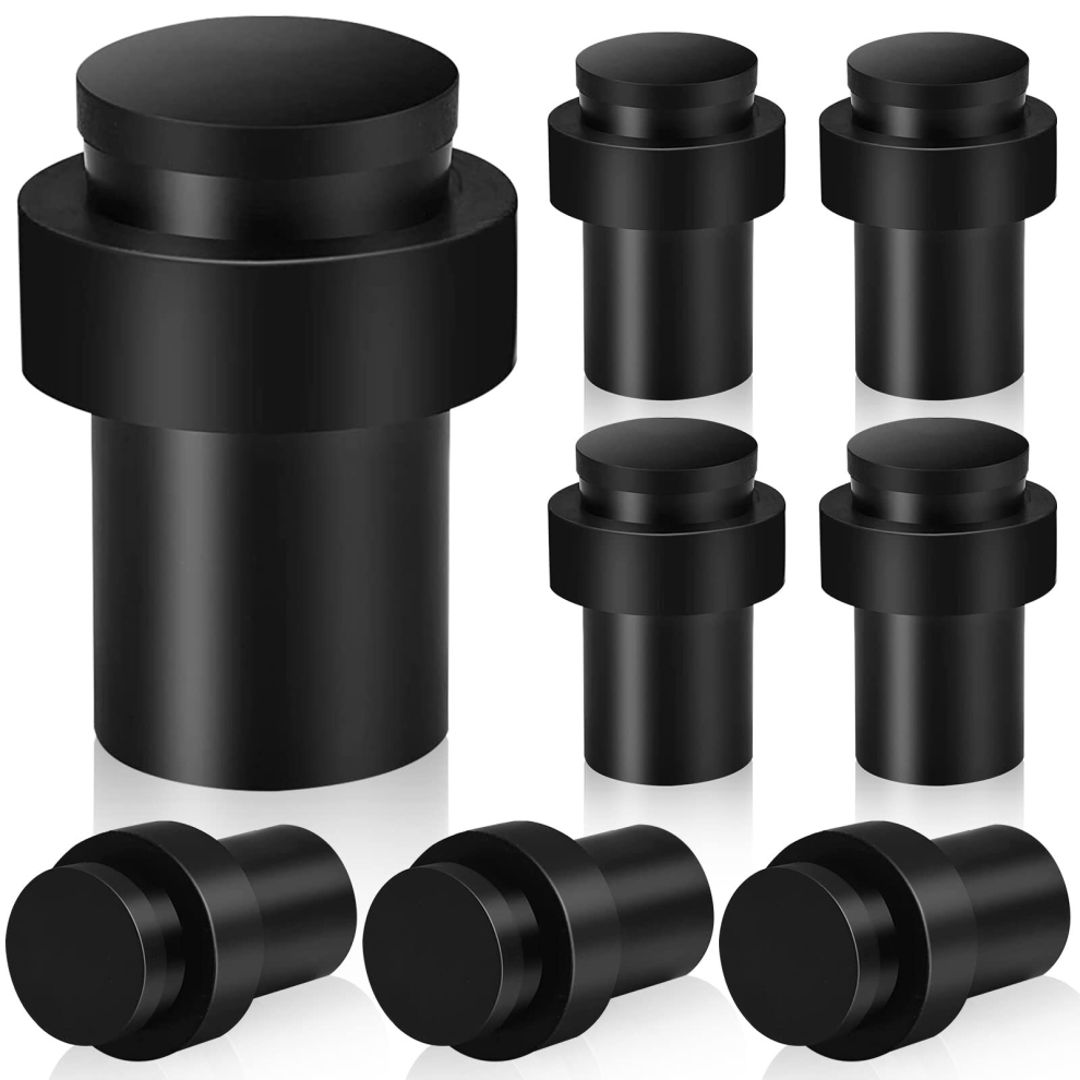 Set of 8 Black Heavy Duty Stainless Steel Door Stops for Baseboards, Modern Tall Door Stops with Rubber Sound Dampening