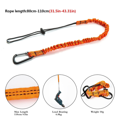 Tool Lanyard, 3 Piece Retractable Safety Tool Lanyard with Single Carabiner and Adjustable Loop End, Fall Protection Tool 2