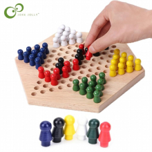 1Set Wooden Checkers Chess Game Educational Board Kids Classic Chinese Checkers Set Strategy Family Game Pieces Chess Games