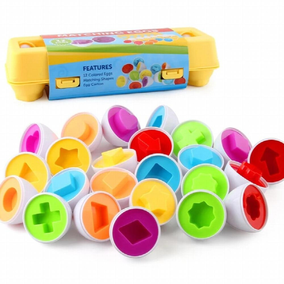 12pcs Matching Egg Puzzle Montessori Toys for Children Educational Learn Shape Recognition Easter Egg Toys with Egg Holder-image-OPC-PCZX28B-NEW