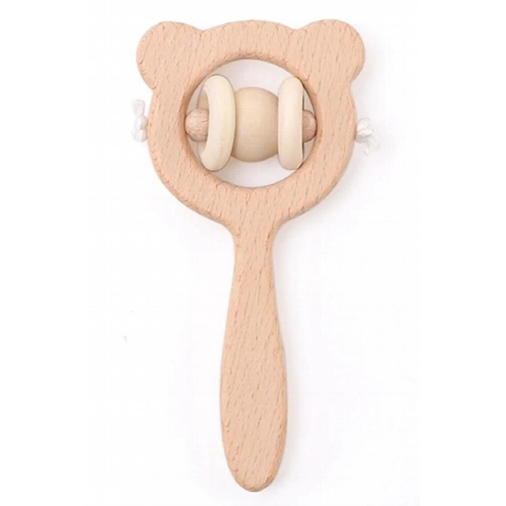 Baby Silicone Teether Cartoon Elephant Teething Toy Beech Wood Ring Infant Comfort Toys