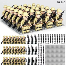 (Style F) 24pcs British German Soviet Army Square Army Military Building Block Set with Small Particle Assembly for Bottom Plate Toys