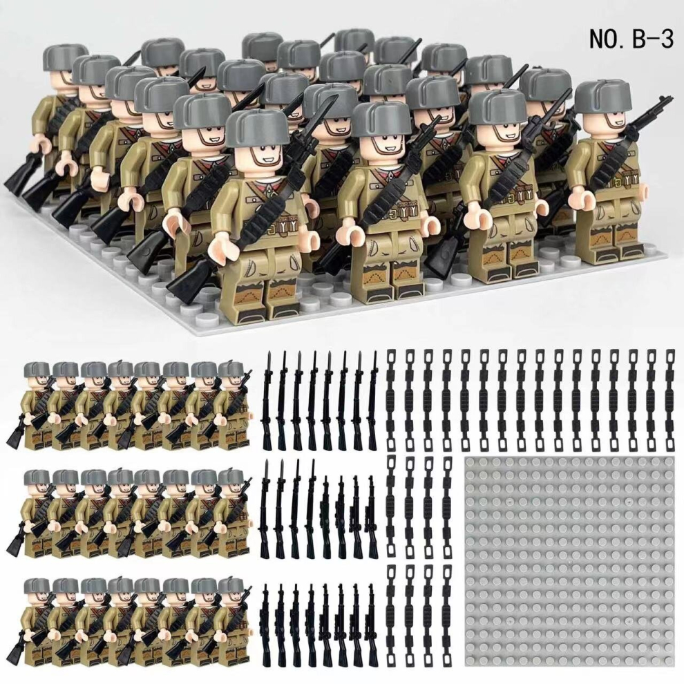 (Style C) 24pcs British German Soviet Army Square Army Military Building Block Set with Small Particle Assembly for Bottom Plate Toys