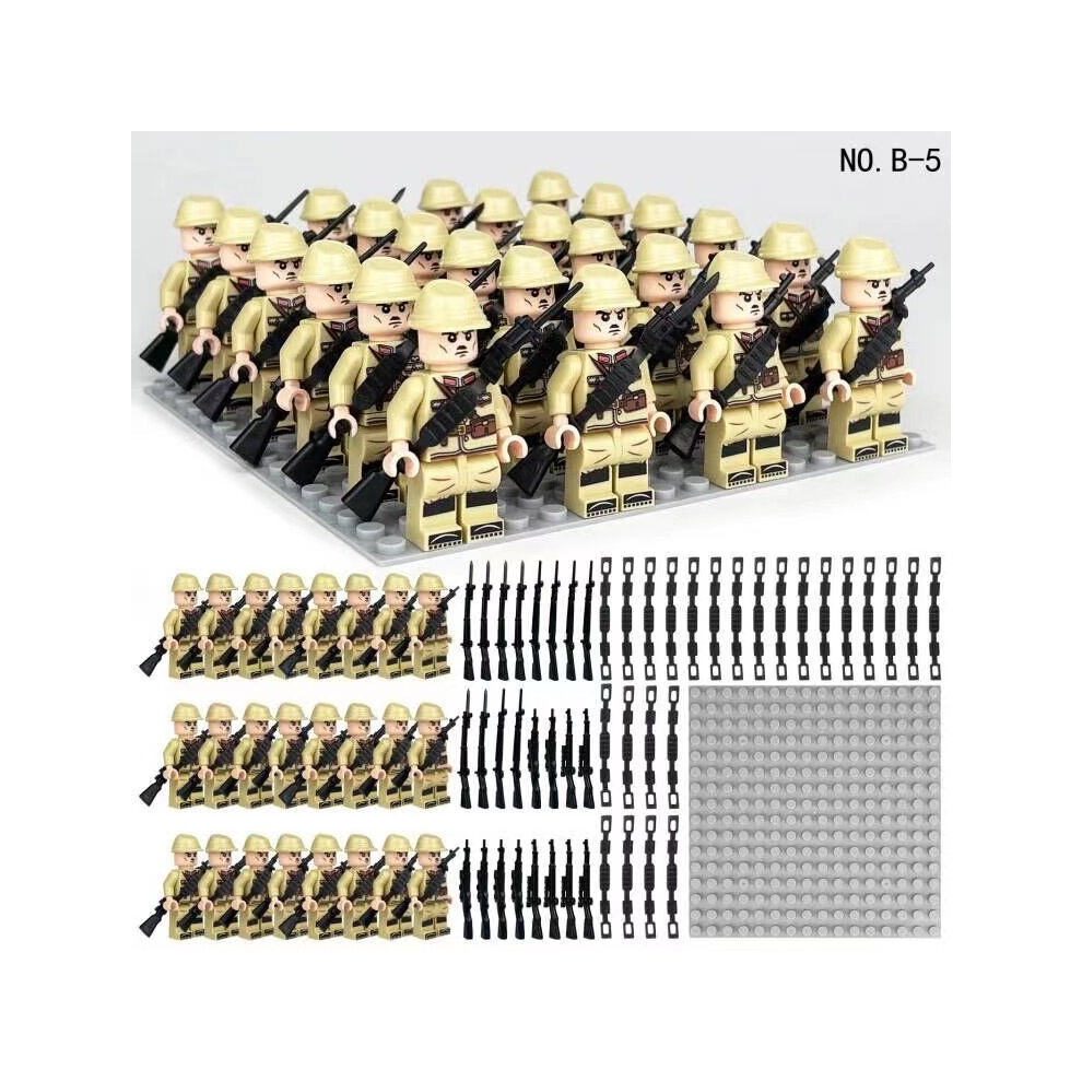Photos - Construction Toy  24pcs British German Soviet Army Square Army Military Building Block Set with Small Particle Assembly for Bottom P(Style E)
