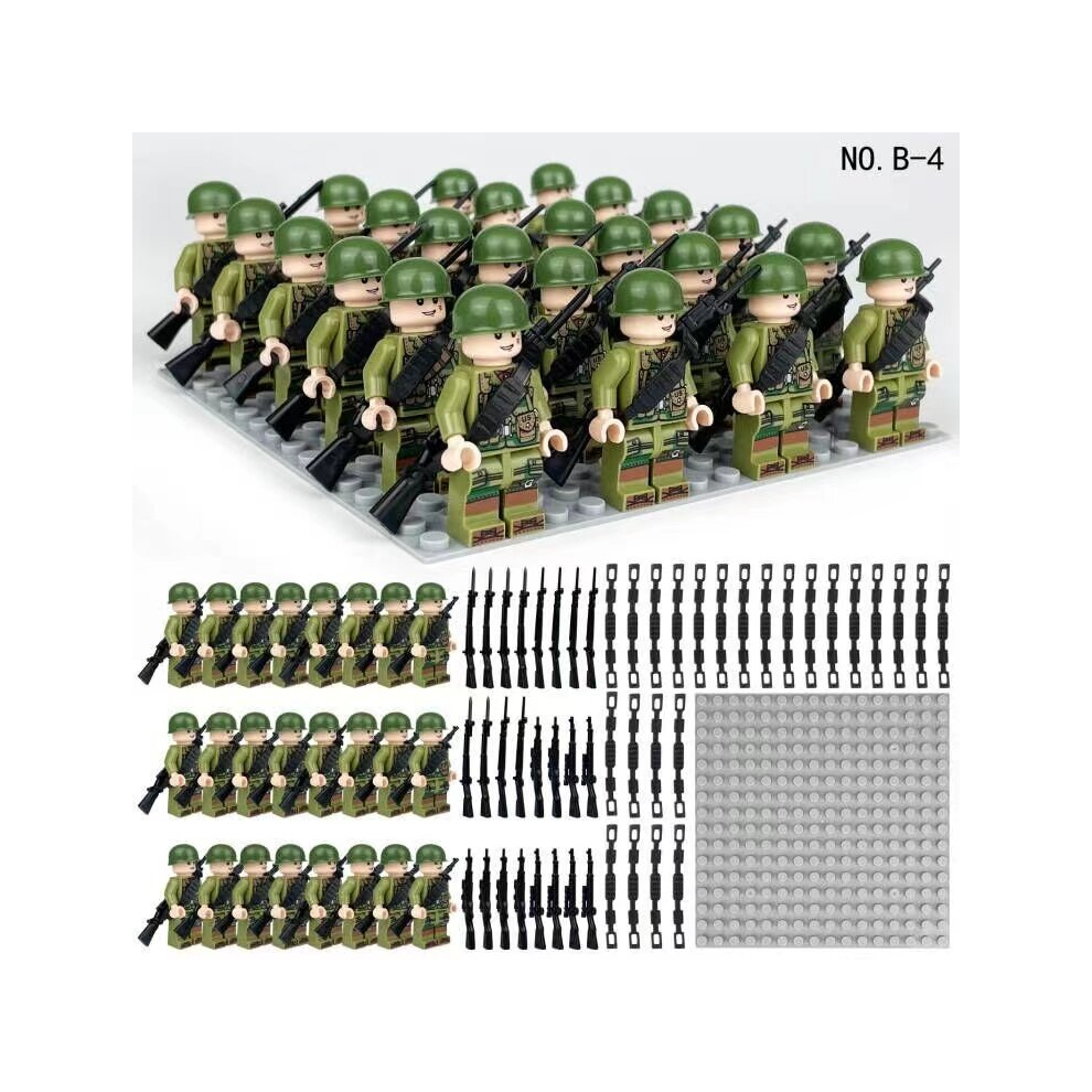 (Style D) 24pcs British German Soviet Army Square Army Military Building Block Set with Small Particle Assembly for Bottom Plate Toys