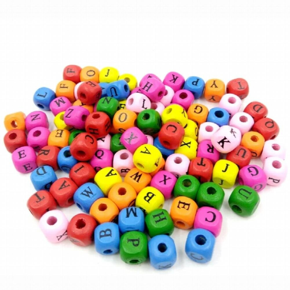 100 Pcs/Set 10mm English Letter Spell Word Beads Toys Small Size DIY Colorful Square Beads Funny Wooden Toys