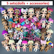 LOLs Dolls Sets 5 Dolls + 5 Clothes + 5 Shoes + 5 Bottles + 5 Headwear Random Big Girl Sister Doll Kids Playing Toy Gift