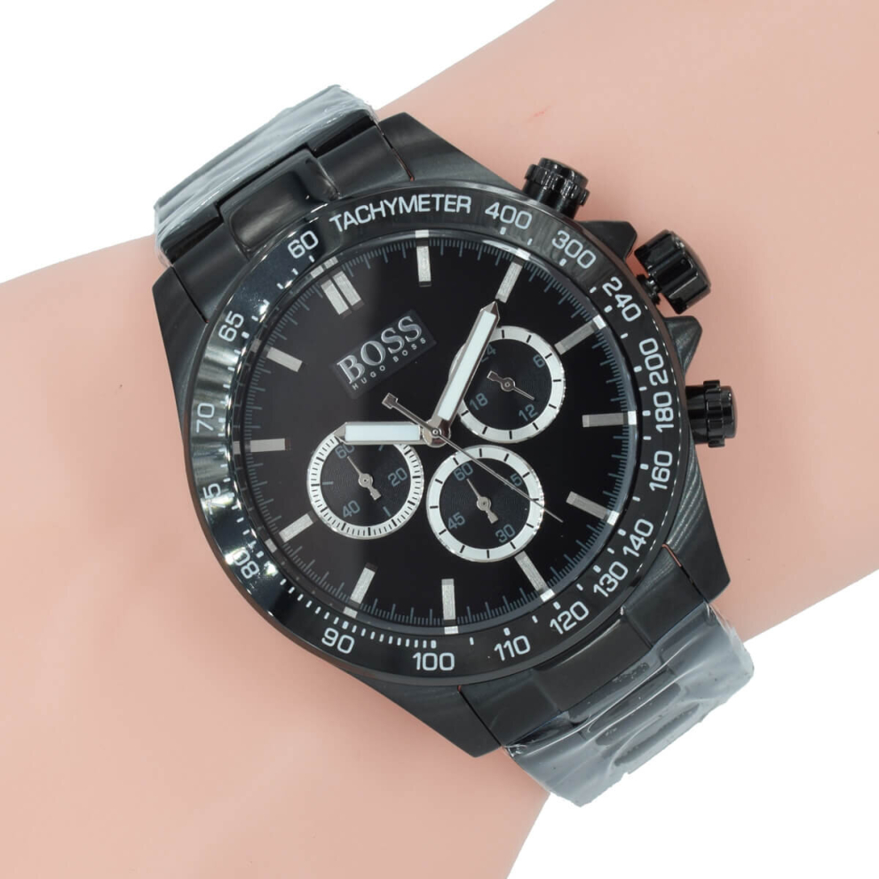 NEW HUGO BOSS 1512961 STAINLESS STEEL IKON BLACK MEN'S WATCH UK