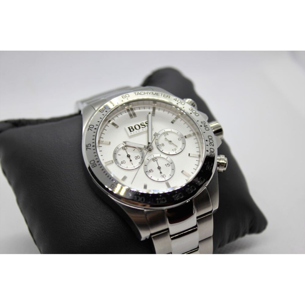 NEW HUGO BOSS HB1512962 SILVER MEN'S WHITE DIAL CHRONOGRAPH WATCH