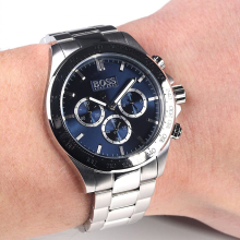 NEW HUGO BOSS IKON 1512963 STAINLESS STEEL BLUE SILVER TONE MEN WATCH
