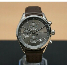 New Hugo Boss Grand Prix 1513476 Mens Watch - Brown Leather Strap, Grey Chronograph Dial, Quartz