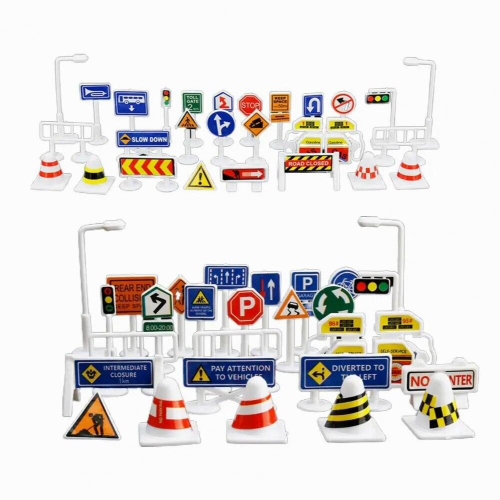 56Pcs/Set Mini Traffic Signs Road Light Block Car Toy Accessories ...