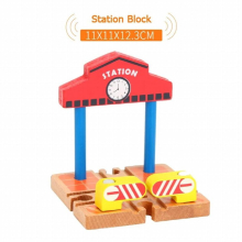 Wood Railway Toy Small Gas Station Train Cross Road Block Accessories Fit for Biro Wooden Track Toys for Kids Xmas