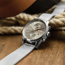 NEW 1513440 HUGO BOSS LUXURY STAINLESS STEEL MESH GREY JET MEN'S WATCH