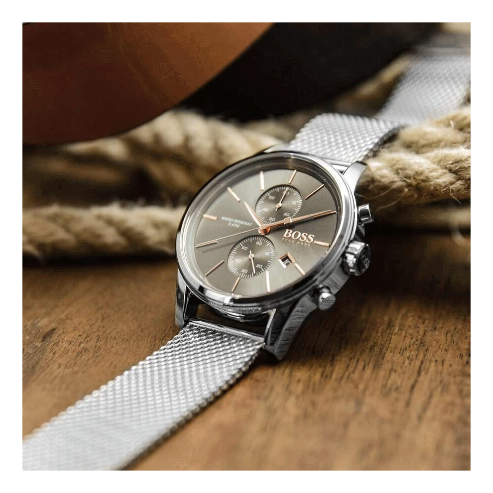 NEW 1513440 HUGO BOSS LUXURY STAINLESS STEEL MESH GREY JET MEN'S WATCH