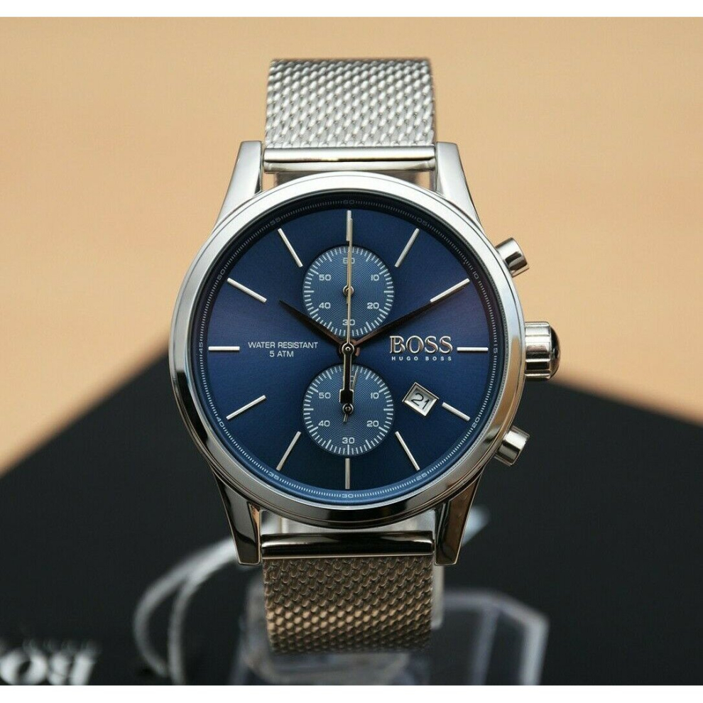 NEW HUGO BOSS 1513441 MENS JET BLUE DIAL MESH STRAP CHRONOGRAPH WATCH