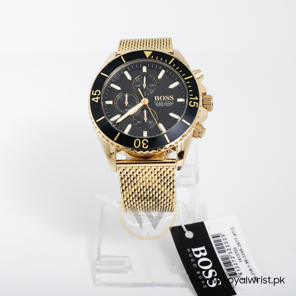 NEW HUGO BOSS OCEAN EDISION 1513703 YELLOW GOLD MESH STRAP MENS WATCH