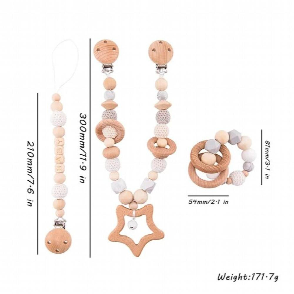1set Baby Wooden Toys Pram Clip Hanging Baby Toys Mobile Bed Holder Music Rattle Personalised Pacifier Dummy Clip Play Gym Toys