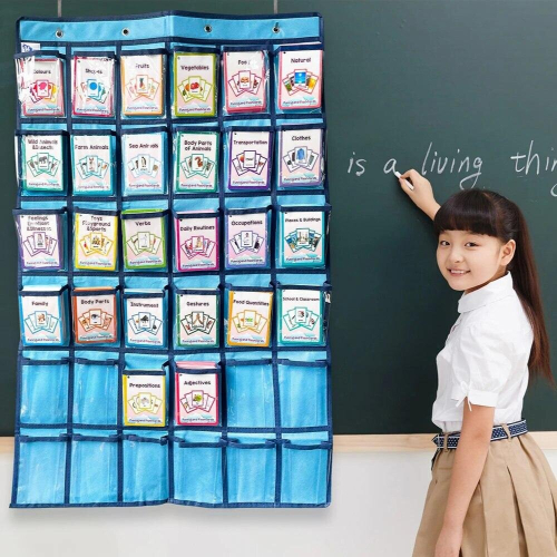 36 Clear Pockets Classroom Pocket Chart with Hook Class Teaching Storage Hanging Bag Office Object Storage Display Waterproof 1