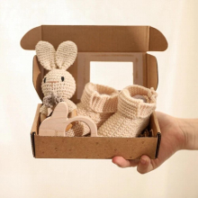 3Pcs/Set Baby Rattle Rabbit Hand Crochet Shoes Set for 0-12 Months Newborn Wooden Animal Teether Toys for Baby Birth Gift Set