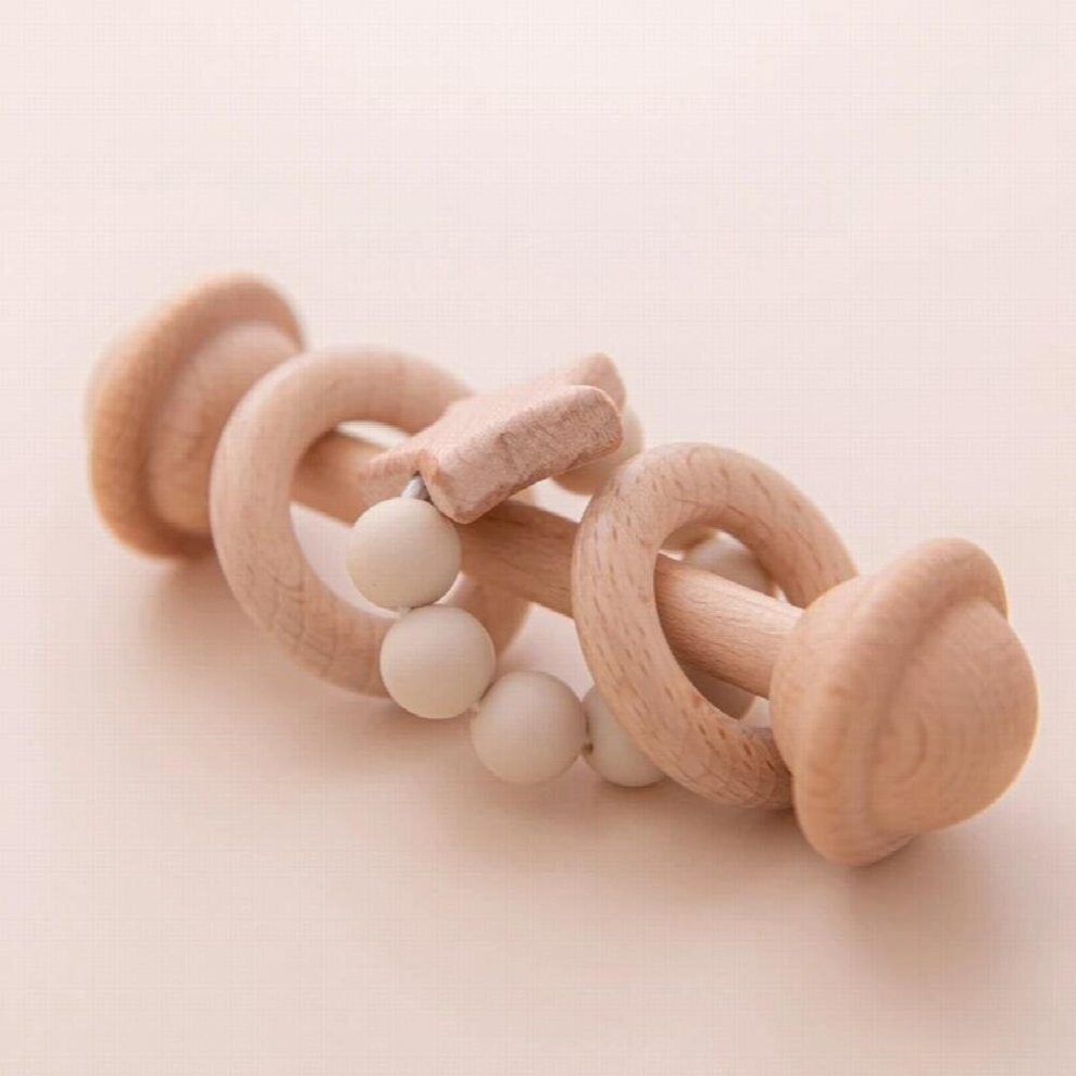 IBWAAE Baby Toys Wooden Rattle Star Shape Hand Teething Baby Teether Musical Pacifier Chain Montessori Educational Stroller Toys