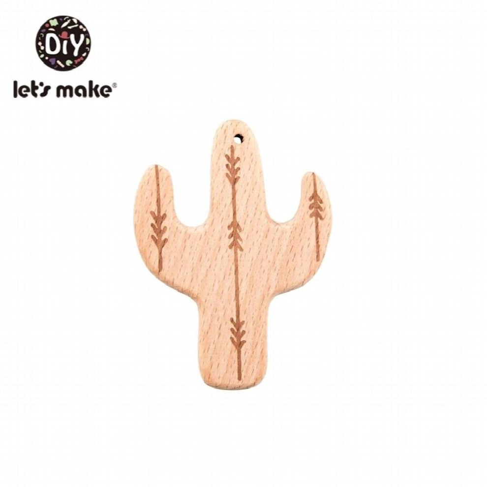 Lets Make 20Pc Wooden Teether Baby Rattle Accessories Cactus Straw Crib Mobile Holder For Kids Baby Teether Wooden Teether Toys