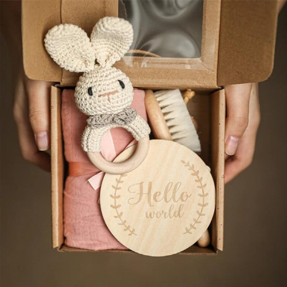 6pcs Baby Stuff Bath Towel Cotton Blanket Brush Gift Koala Handbells For Kids Toy Crochet Rattle Box Newborn Baby Bed Bell Toy