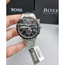 NEW GENUINE HUGO BOSS 1513509 RAFALE SILVER &BLACK TONE MEN'S WATCH