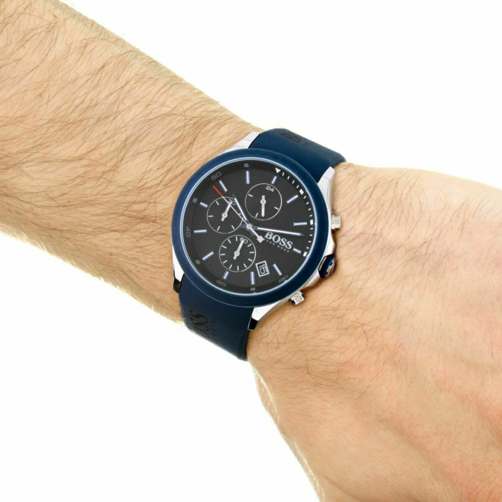 NEW HUGO BOSS VELOCITY 1513717 BLUE STRAP BLACK DIAL MENS WATCH