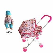 Baby Carriage stroller with folding lid with a child or girl doll 32Cm x 10Cm with 4 swivel wheels for stability with Metal and easy to assemble and s